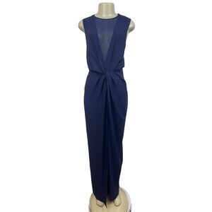 Asos Women’s Blue V Neck Mesh Floor Length Short Sleeve Maxi Dress Sz 10